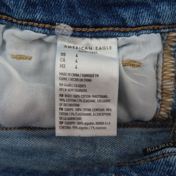 American Eagle Women 4 Highest Rise Mom Short Blue Denim Jean Distressed Cotton - Picture 11 of 14